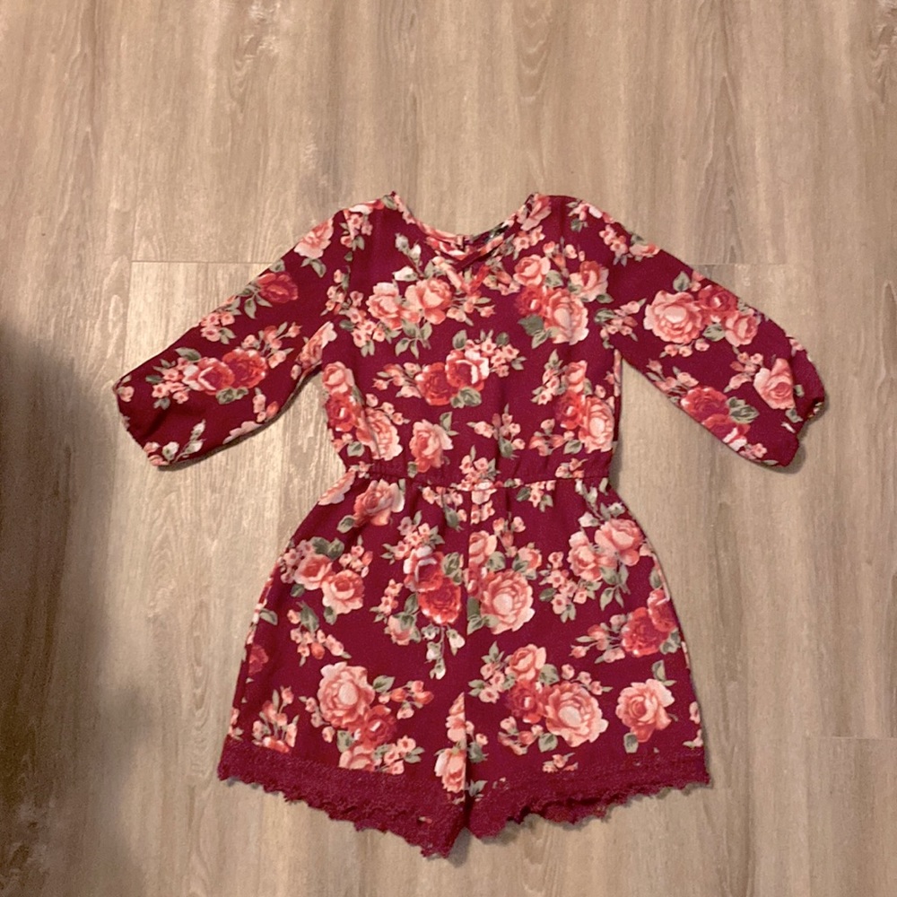 dark pink flower romper